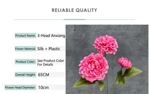 Detailansicht der rosa Seidendahlien mit Höhenmaßen und realistischen Blütenblättern