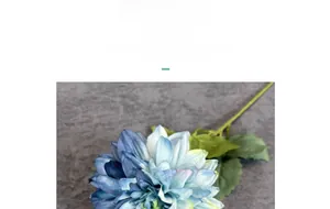 Detailed view of silk dahlia petals with blue and white gradient for home decor