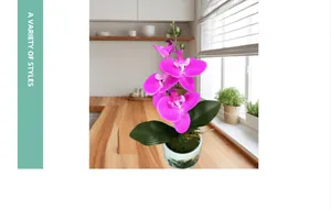 Realistic purple butterfly orchid in white ceramic pot for modern home interior decor