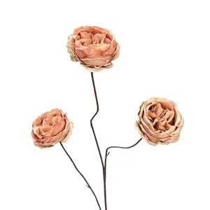 Rose Austin artificielle à trois têtes rose poudré pour décoration intérieure et bouquets