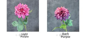 Detail view of artificial dahlia flowers in light purple and deep purple variants