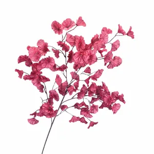 Realistic burgundy artificial flower branch with elegant ruffled petals for wedding decor
