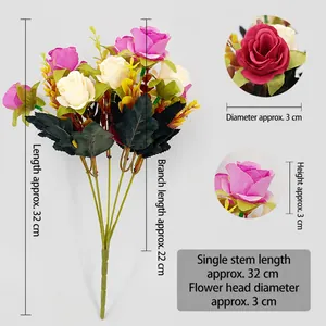 Artificial 10-head pink and white roses bouquet for home decor, 32cm height