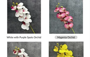 Detail of 4 orchid colors including white, purple, and yellow with lifelike PU texture
