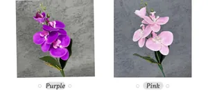 Detail view of purple and pink artificial orchid branches with realistic PU texture