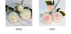Detail von künstlichen Dahlien in Weiß und Rosa mit Seidenblättern und Textur im Set