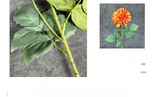 Close-up of artificial dahlia flower with orange petals, 65cm height and 15cm head diameter