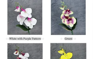 Detailed collage of multi-color artificial Phalaenopsis orchid stems with realistic PU texture