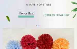 Close-up of multicolored artificial hydrangea flower heads for DIY crafts and wedding decor