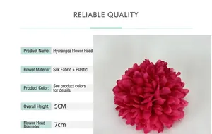 Detail view of pink silk hydrangea flower head with 7cm diameter for DIY decor