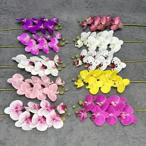 Vibrant 7-head artificial Phalaenopsis orchid stems in various colors for home decor