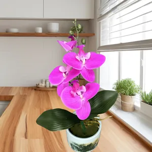 Realistische 4-Kops Kunstmatige Phalaenopsis Orchidee Tak Met Bladeren Real Touch PU Kunstbloem Voor Huis Bruiloft Decoratie