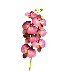 Single stem artificial phalaenopsis orchid with 7 realistic pink purple gradient silk flowers