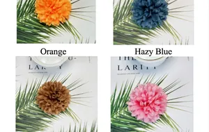 Detailed grid of faux silk hydrangea flower heads in orange, haze blue, brown, and pink