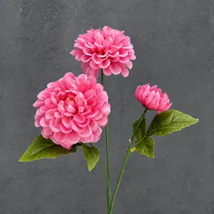 Rosa künstliche Dahlie mit drei Blüten, 65cm hoch für stilvolle Heimdekoration