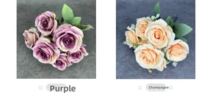 Detail view of artificial 7-head rose bouquets in elegant purple and champagne tones