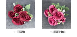 Detailed comparison of artificial rose bouquets in deep red and vibrant rose pink
