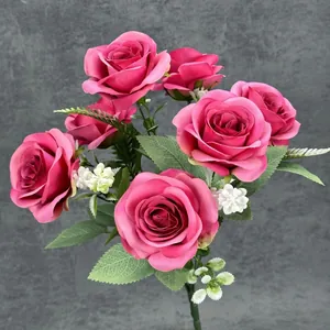 European Style 7 Heads Artificial Rose Bouquet Silk Cloth Fake Flowers For Home Wedding Decoration Party Floral Arrangement