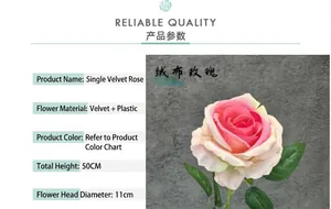 Pink and white gradient velvet rose artificial flower detail with 50cm height dimension
