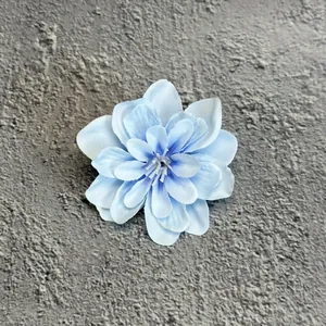 Light blue faux violet silk flower head with multi-layered petals for DIY floral hair decor
