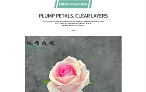 Close-up of pink velvet artificial rose with realistic texture and silk fabric petals