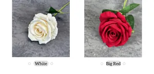 Detailed macro of red and white velvet artificial roses with realistic textured petals