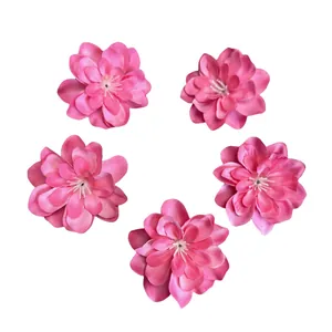 Set of 5 realistic deep pink silk flower heads with white stamens for DIY crafts