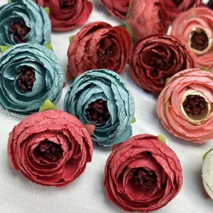 Artificial Satin Flower Head Retro Camellia Rose For DIY Craft Wedding Home Party Decor Layered Petals Simulation Flower