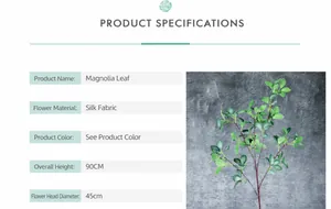 Detail of 90cm artificial magnolia leaf branch made of high quality silk for home decor