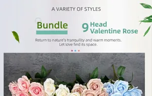 Detailed view of 9-head artificial silk rose bouquet in four elegant colors