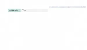 Detail view of the net weight specification showing 39g per branch for artificial foliage
