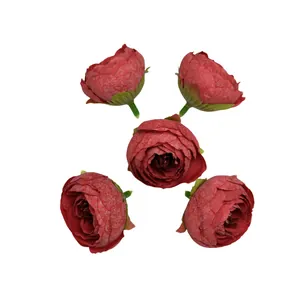 Set of 5 dark red artificial rose flower heads for DIY crafts and decor