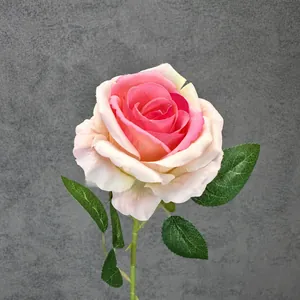 Pink velvet artificial rose flower with 11cm head for wedding and home decoration