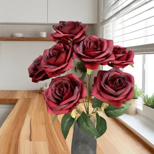 Bouquet de Roses Artificielles à 9 Têtes Fleurs en Soie Satin pour Décoration Maison Mariage Fête Bureau Ornement Cadeau