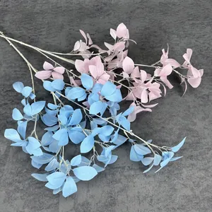 Hojas de magnolia artificiales en rosa y azul para decoración floral de casa