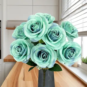 9 Heads Artificial Rose Bouquet Silk Fabric Fake Flowers For Wedding Home Party Decor Valentine Rose Floral Arrangement Centerpiece