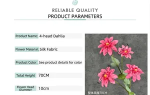 Tabella taglie dettagliata per dalia in seta da 70cm con specifiche sul diametro dei fiori