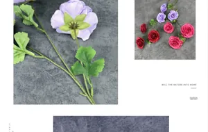 Detail of multi-color artificial ranunculus flowers with silk texture for home decor
