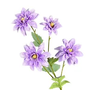 Dalia artificiale a 4 teste in seta viola con pistilli gialli per decorazioni di nozze