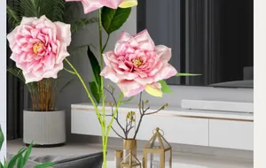 Elegant pink artificial queen roses with multilayered petals for home interior decoration
