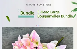 Gedetailleerd macro-zicht van kunstmatige 5-koppige bougainvillea zijden bloemen in roze-wit