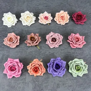 Artificial silk rose heads in thirteen assorted colors for wedding floral DIY decoration