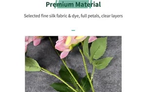 Close-up of elegant pink silk rose petals with realistic textures and vivid green leaves