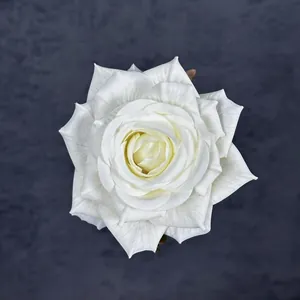 Elegant white artificial rose head with realistic silk petals for wedding DIY decor