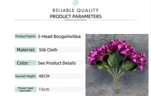Zijden bougainvillea afmetingen met 48cm hoogte en 15cm bloemkop diameter detail