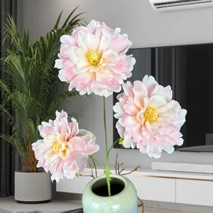 Three-head artificial peony flowers in light pink and white for home wedding decor