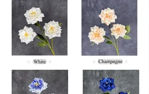 Detailed comparison of elegant three-headed artificial roses in white and champagne