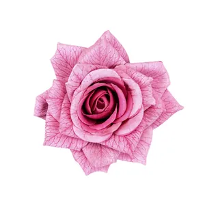 Vibrant pink artificial silk rose head with natural gradient for wedding DIY decoration