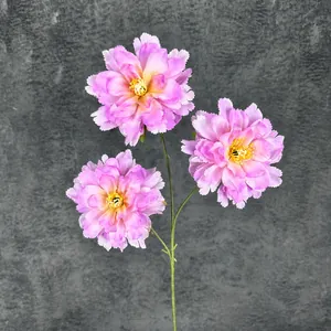 Flor de peonía de seda artificial de 3 cabezas para decoración de bodas y hogar 65cm