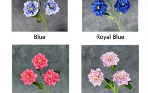 Detailed view of high-quality artificial queen roses in blue, royal blue, pink, and purple